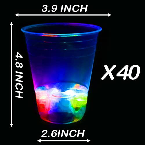 40 Pcs Glowing Party Cups For Indoor Outdoor Party Event Fun, Pack With Flashing Color Bright Glow-In-The-Dark Colors For House Parties Birthdays Concerts Weddings Bbq Beach Dj Holidays(16Oz) #TOP1