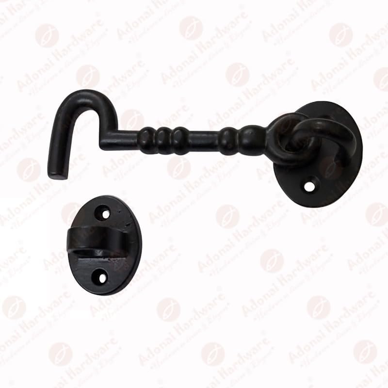 Adonai Hardware "Shemer Antique Cast Iron Cabin Hook and Eye Safety Window Latch (Matte Black, 4" x 8pack) for Barn Wooden Doors, Gates, Cabinets, Sheds, Fences, Security, DIY Easy Installation