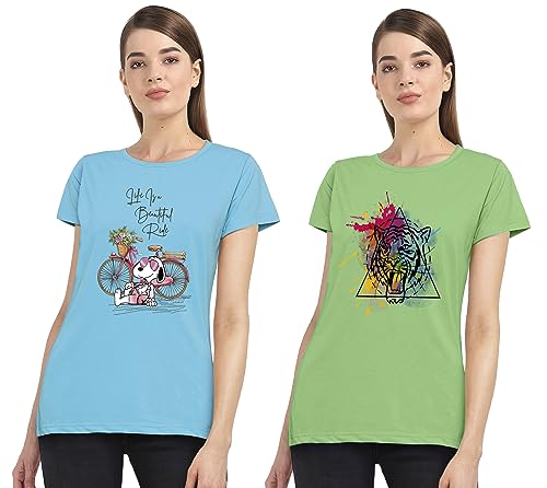 Image of Combo Women's T-Shirts, Cotton Half Sleeves Round-Neck Printed T-Shirt for Girls, & Women Tees (Pack of 2) 960-980-