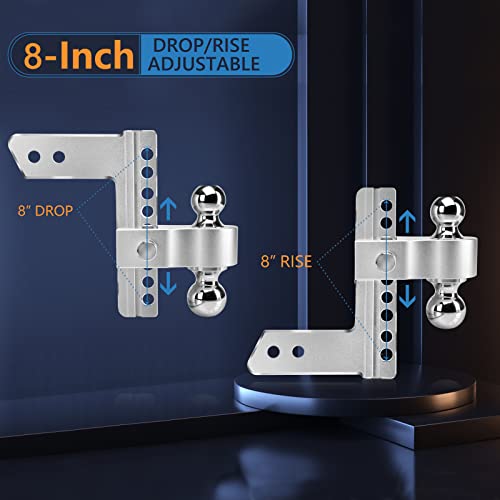 Tlvuvmo Adjustable Trailer Hitch, Fits 2.5'' Receiver, 8-Inch Drop/Rise Aluminum Drop Hitch, Chrome Plated Steel Tow Balls (2'' X 2-5/16'') 18,500 Lbs Gtw - Tow Hitch, Heavy Duty Truck Hitch #TOP1