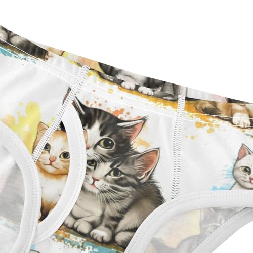 CHIFIGNO Boy Cotton Briefs Printed Underwear Soft Briefs Underwear for Little Boys, Cute Cats White4