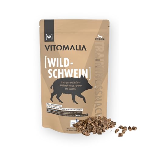 Vitomalia® Wildschwein Trainingssnacks 500g für Hund | Allergikerfreundliche Hundeleckerli | Getreidefrei & Natürlich | Schonend Getrocknete Leckerlis für Hundetraining | Leckerli & Snacks für Hunde