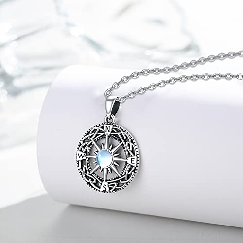 TUGHRA Graduation Necklace Sterling Silver Compass Necklaces for Women Men Celtic Moonstone Pendant Necklace Inspirational Jewelry Gifts for Women Girls Boys Friendship Talisman Gifts for Her Him - Image 6