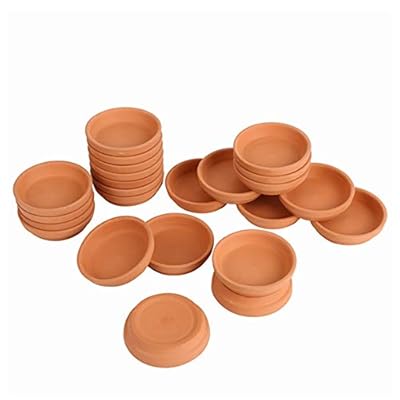 FCFKUK 24pcs 3.2-inch Small Mini Terra Cotta Clay Saucer Tray for Indoor Succulent Pots
