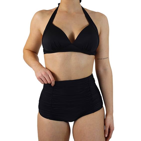 MYLILY Bikini Señoras Conjunto Neckholder | Dos Piezas Señoras | Top Cuello Señoras | Bikini Negro | Conjunto Pechos Grandes | Bikini Cintura Alta