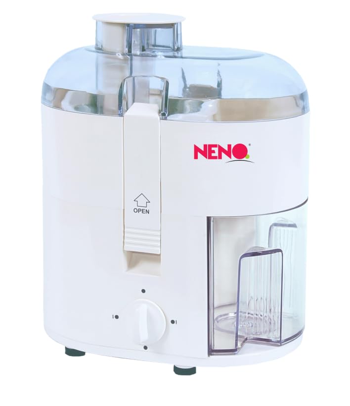 NENO Fusion 350W Centrifugal Juicer with Pusher, Removable Pulp Container, SS Filter Mesh, 3-Speed Setting, For Juicing Fruits & Vegetables, Easy to Clean and Store.(White)