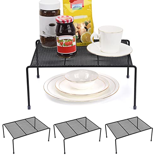 Set of 4 Mesh Kitchen Shelves Cabinet Storage Shelf Rack (13.1 x 10.2 Inch) ,Kitchen Bathroom Pantry Cupboard Desk Home Office, Fridge, Non-Slip Plastic Feet (4, Black)