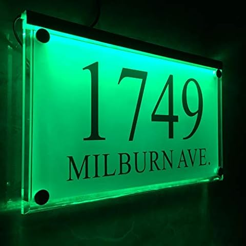 Big Crystal Effect House Signs Plaques Door Numbers 1-99999 Street Name Plate LED 12.2 x 1.0 x 7.25IN green light Cover