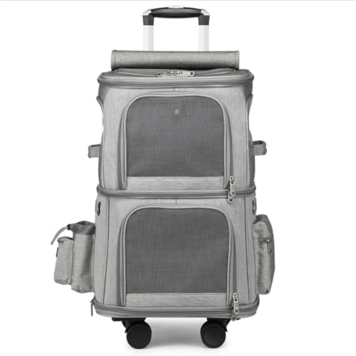 Momgla猫 キャリー 2匹 猫用ポータブル 小型 ペットキャリー 犬のキャリアバックパック 2段犬用キャリー ペット 猫用トロリー 大容量 通気性 輸送 災害避難 散歩/獸医への旅行に最適 グレ- (固定ロッド,グレー)