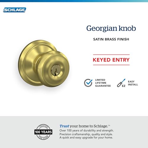 Image of SCHLAGE F51A GEO 608 Georgian Knob Keyed Entry Lock, Satin Brass