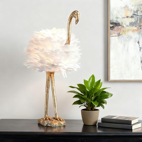 Crestview Collection Flamingo Table Lamp, 29.5' Gold Resin Feather Lamp for Nightstands, Bedside or...