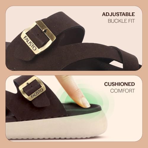 Image of FAUSTO Men Toe Ring Criss Cross Buckle Strap Side Stitched Waterproof Summer Slip On Sandals|Comfort Sole|Lightweight Slippers for Rainy Monsoon Season