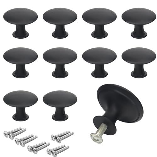 Black Furniture Knobs 10 Knobs 30 mm Modern Vintage with Screws for Doors for Windows Drawers Cabinets Kitchen Cabinets Wardrobe
