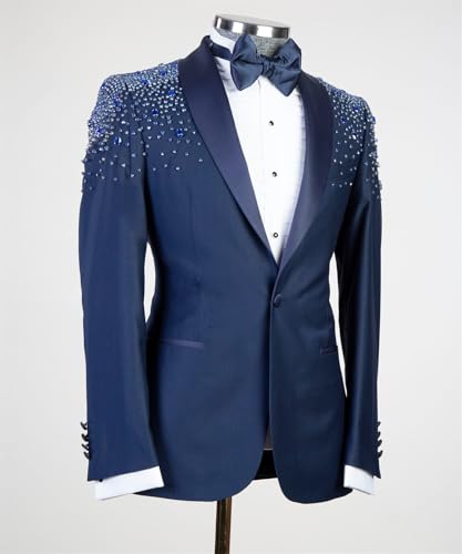 Mens Luxury Handmade Rhinestone Tuxedo Blazer Slim Fit Shawl Lapel Dinner Beaded Jacket for Party Prom Wedding3