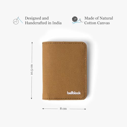 Image of Bellblock Canvas Card Holder for Men /Women | Slim Handcrafted Mens Card Wallet | Upto 7 Cards & Folded Cash | Cotton Canvas | Mustard (Pack of 1)