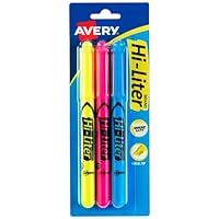 Avery Hi-Liter Pen-Style Highlighters, Smear Safe Ink, Chisel Tip, 3 Assorted Color Highlighters (25860)