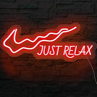LiyuanQ JUST Relax Neon Sign for Wall Decor, Reusable LED Lights Sign with 5V USB Powered Light Up and Switch for Party, Office, Yoga Room, Bar Decor, Game Room(16 inch X 10 inch) (Blue)