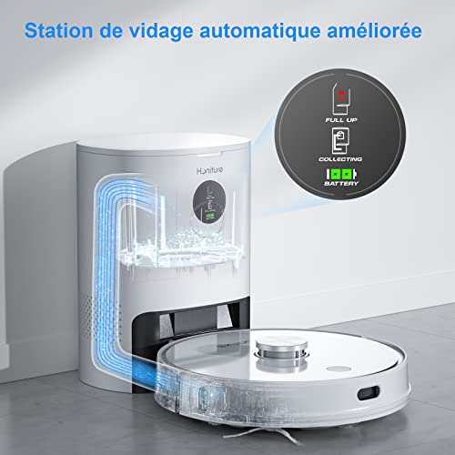 Robot Aspirateur Laveur avec Station de Vidange Automatique, HONITURE Q6 Pro Aspirateur Robot Laser 3000pa, WiFi/APP/Alexa Contrôle, Cartographie 5-étages, Idéal pour Poils d'animaux, Tapis, Sols - Image 3