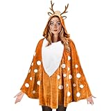 Rentier-Poncho – Urlaub Dress Up Outfit mit Aufklebern für Frauen und Mädchen | Cosplay Kostüm mit Geweih Stirnband für Party, Maskerade, Theateraufführung, Festival, Feier, Bühnenshow