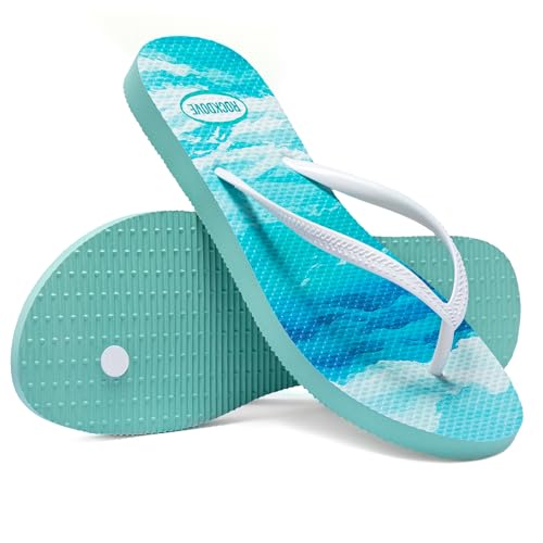 Image of RockDove Women's Seabreeze Printed Beach Flip Flops | Waterproof, Lightweight, Comfortable, Non-Slip, Indoor /Outdoor Sole, Gift-Ready, Breathable, Open Toe, Printed