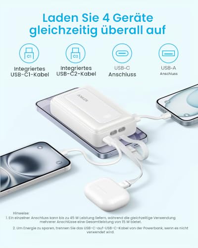 Anker Zolo Powerbank 20000mAh 45W Max, 2 integrierte USB-C Kabel – Ansicht 7