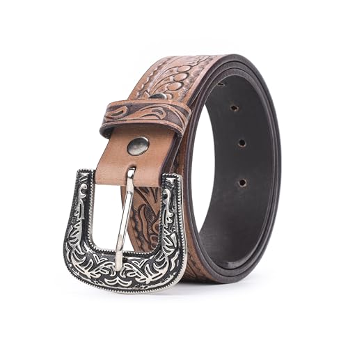 RESISTANCE Heavy-Duty Strap Genuine Full Grain Western Floral Tooled Leather Belt Strap 1-1/2