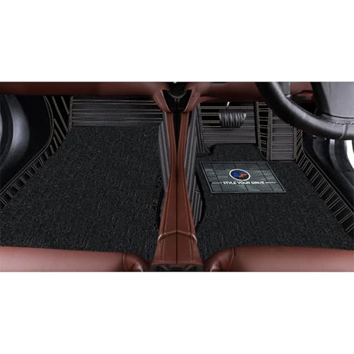 Image of Autofurnish Premium 9D Car Mat Full Set for Mahindra XUV700 (6 Seater) 2024 || Luxury Leather Dual-Stitch Full Set 9D Car Floor Mat || 100% Waterproof || Color : Black Beige