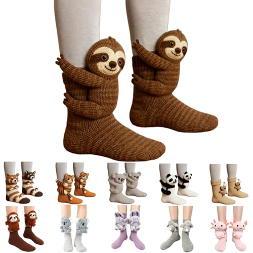 Generisch 3D Stricksocken mit Tieren,Animal Socks,Handgehäkelte Tiersocken, Doppellagige Baumwolle,Winter Warme Umarmung Kuschelsocken Damen Kuschelsocken Herren Weihnachten Socken