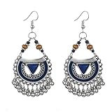 Vintage Boho Statement Drop Dangle Earrings for Women Bohemian Ethnic Handmade Beaded Charms Earring Bohemian Retro Chandelier Tassel Earrings Mexico Gypsy Jewelry Gift (Silver Blue Triangle)