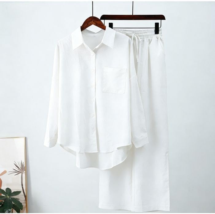Women Casual Solid Color Two Piece Set Loose Fit Pants Outfit