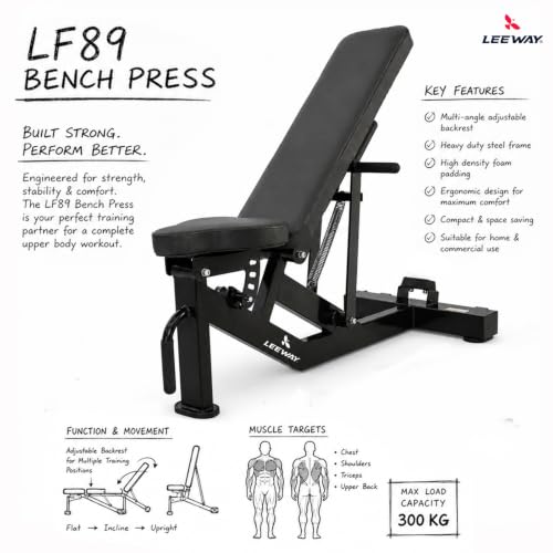 Image of Leeway LF97 Bench Press for Home Gym Table | Adjustable Gym Bench for Home| Heavy Duty Multi Incline Decline Flat Steel Workout Station | Commercial Grade Multipurpose Foldable Exercise Table (Black, Bench LF97, 1)