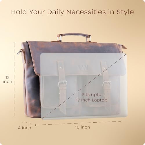 Handmade World Genuine Leather Messenger Laptop Bag 'The Optimus' Hunter Buffalo Leather Briefcase For Men Fits 17 Inch Computer Satchel Crossbody for Office Work Business3