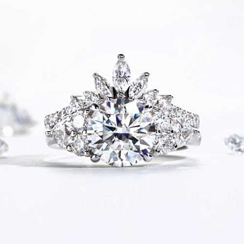 Moissanite Wedding Band D Color Lab Created Diamond S925 Sterling Silver Marquise and Round Cut Moissanite Curved Stackable Anniversary Rings for Women4