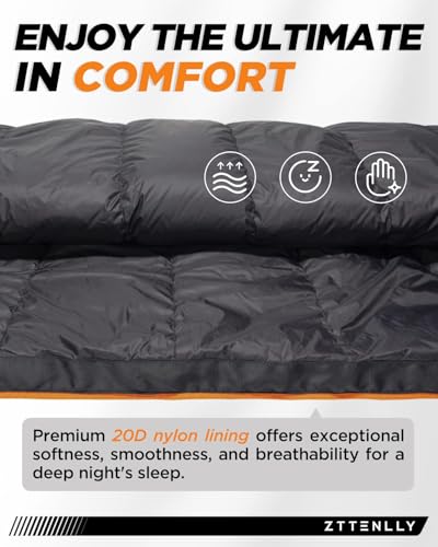 Bolsa de Dormir para Adultos 4 Estaciones Down Ligera y Compacta, 550/600 FP, de 0°F a 30°F para Camping, Mochilero y Senderismo miniatura 6