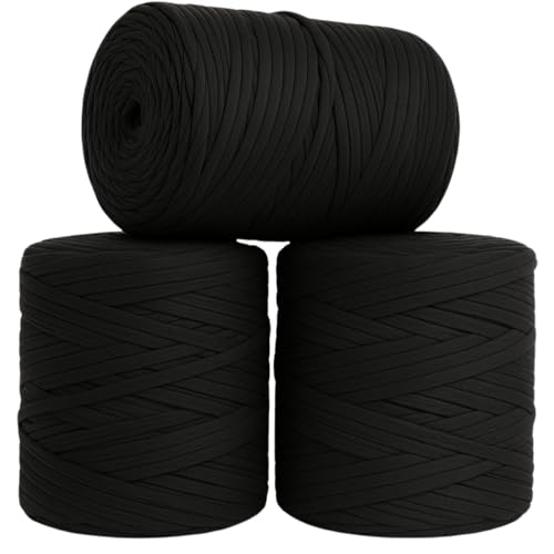 SYMEON Fio de Malha 1kg Ecologico Residual 140m Artesanato Crochê (Tons de preto)