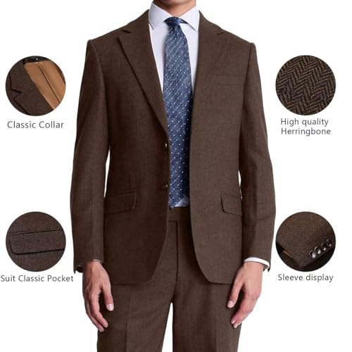 Men's Herringbone Tweed Blazer Business Casual Jacket Wedding Suit2