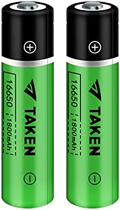 Taken 16650 Rechargeable Battery, 16650 Battery 1800mAh 3.7V Li-ion Rechargeable Battery with Button Top for Flashlights Torches - 2 Pack