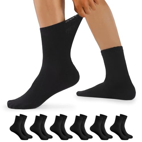 YouShow Diabetikersocken Herren Damen 6 Paar ohne Gummibund Komfortbund extra weit Baumwolle Diabetiker Socken Schwarz 43-46
