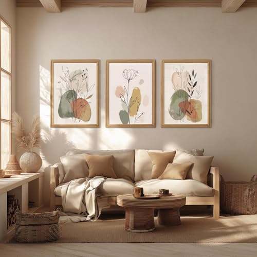 Ensemble de 3 tableaux bohèmes beige 40x60cm : affiches sur toile nature
