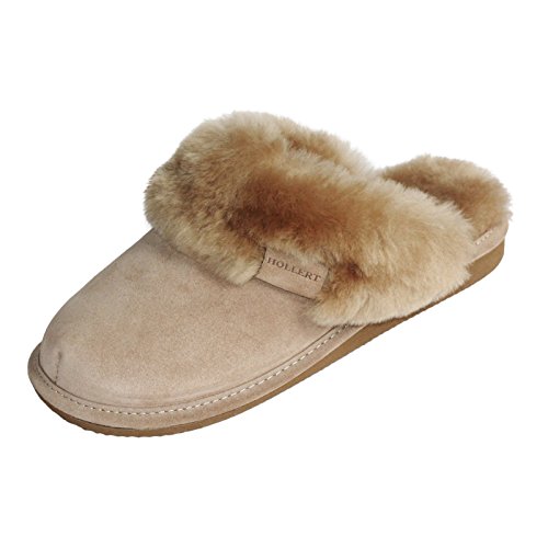 Hollert Leather Lammfell Hausschuhe - Malibu Damen Pantoffeln Fell Schuhe, Beige, 38 EU