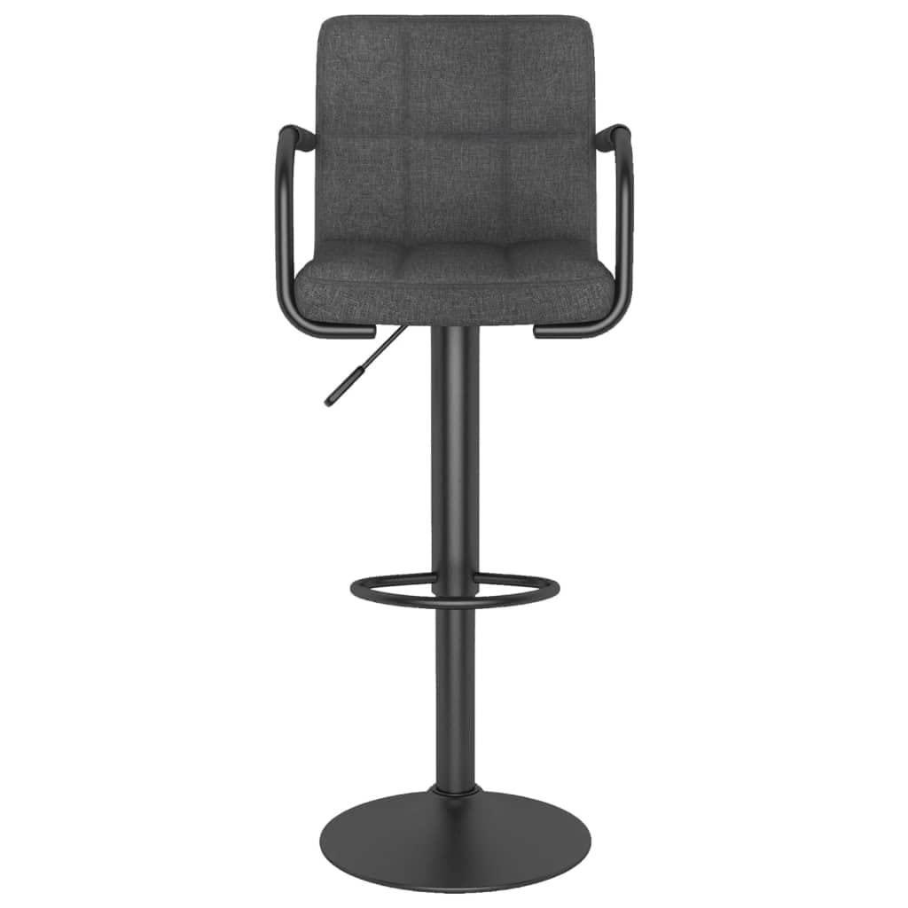 Taburete de bar de tela gris oscuro, altura regulable, elevador de gas, giratorio 360 grados, con reposapiés, silla de bar acolchada de acero con recubrimiento en polvo, para cocina y comedor