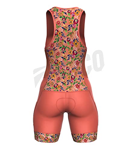 Zimco Triathlon Suits Women Trisuit Skinsuit Cycling Suit Woman Swim Bike Run (Large, Living Coral) #TOP3