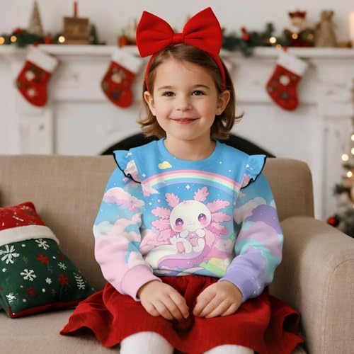 Cute Top for Girls 1-8T Long Sleeve Sweatshirt with Ruffle Trim Casual Crewneck Pullover Tops for Holiday Outdoor4