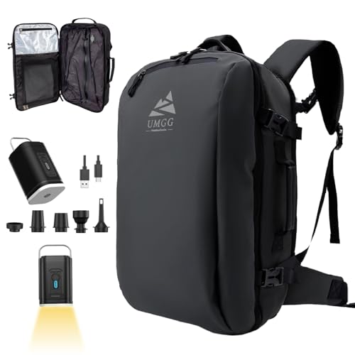 Image of Vacuum Travel Backpack 60L with Air Pump Vacuum Water Resistant Air Compression System Carry On Suitcase Luggage with Rain Cover Black