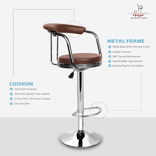 Image of ROSE Kiya Height Adjustable & Revolving Bar Stool /Kitchen Chair Suitable for Kitchen, Cafeteria, Dining, Office,Shops (1, Brown, Barstool)
