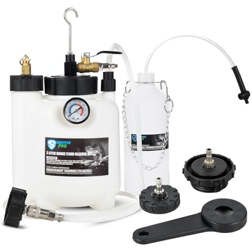 SMOTIVEPRO 3L Pneumatic Pressure Vacuum Brake Bleeder Kit One Man Professional Brake Bleeder Kit with 1L Catch Bottle & 3 Adapters for Most Brake Mast Cylinder Reservoirs