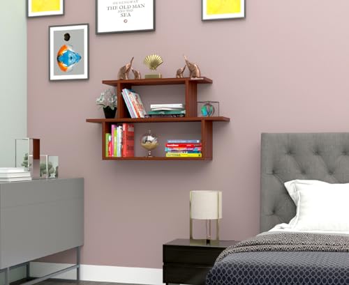 Image of Madhuran Engineered Wood Wall Mounted Books Shelf Stands Cabinet (Matte Teak) / Office Kitchen Bedroom Library Storage Living Room Bathroom Design Shelves