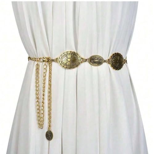 Silver Gold Hollow Boho Style Chain Belt Adjustable Fashion Metal Inlay Waist Belt for Women Party2