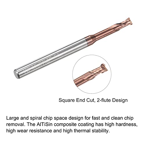 Image of uxcell Square Nose End Mill, 3mm Solid Carbide AlTiSin Coated Long Reach CNC Router Bits 2 Flutes Milling Cutter with Extended Neck, 16mm Cutting Length 4mm Shank