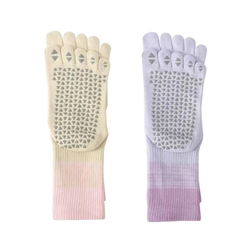 Chaussettes de yoga 5 orteils pour femme : lot de 2 paires mi-mollet pour Pilates et danse